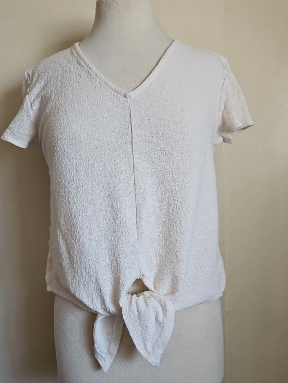 Madewell Texture & Thread Ivory Tie-Front V-Neck Short Sleeve Top Blouse Small